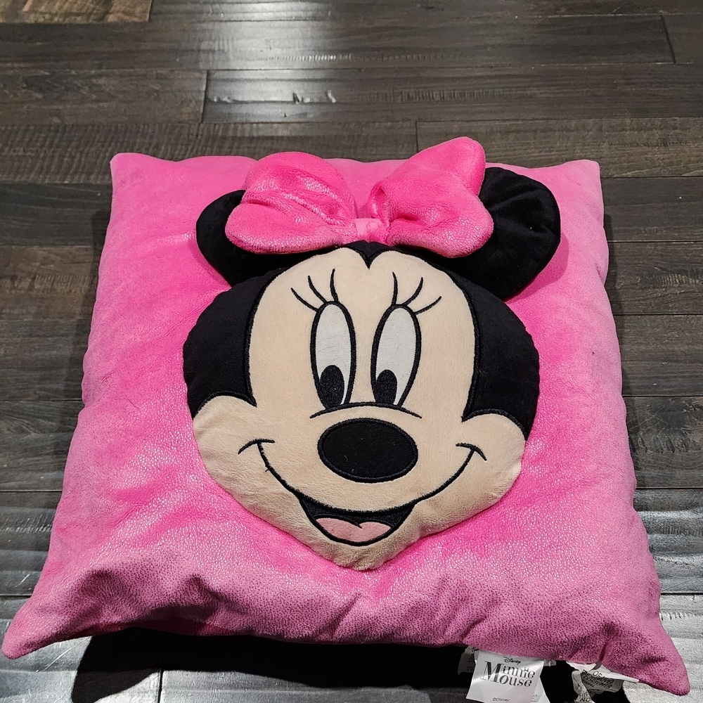 Disney Minnie Mouse Pink and Black Plush Decorative Pillow